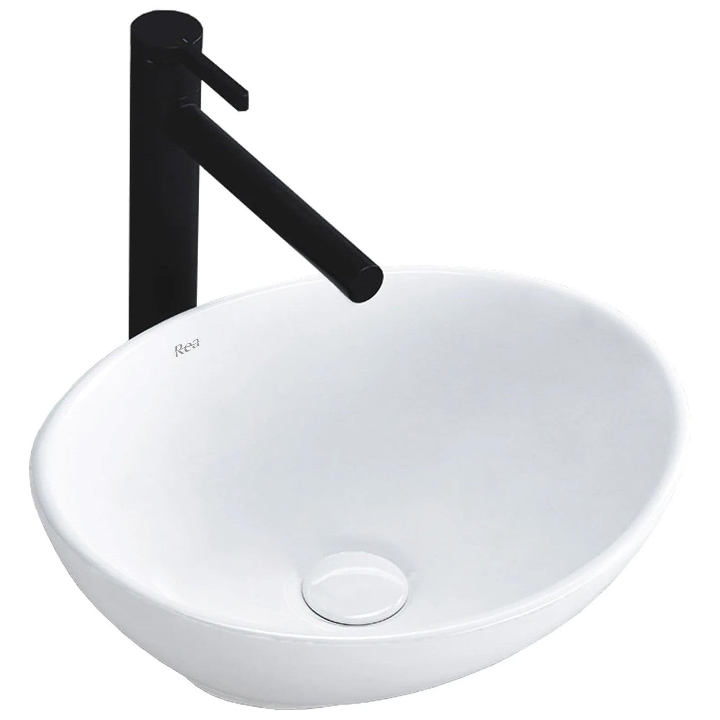 Rea Countertop Washbasin SOFIA WHITE Sink Hand Washbasin Washbowl Bathroom Basin made of high-quality ceramic (White)