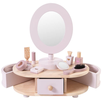 howa children's wooden dressing table with 8-piece accessories and heart stickers 50012