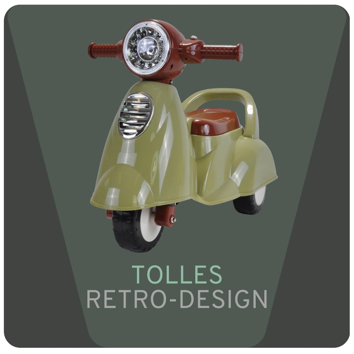 Bandits & Angels Riding Car Scooter Retro from 1 year for boys and girls Green - green scooter with horn - for indoor and outdoor use - with storage space.