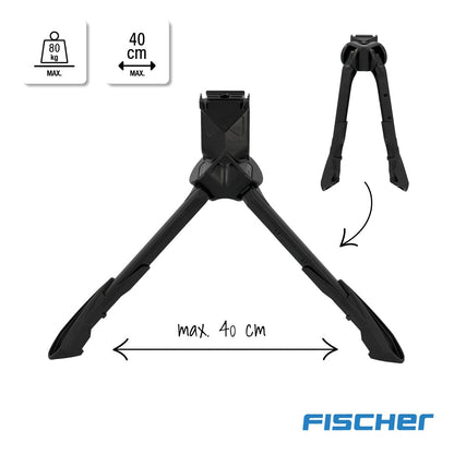 FISCHER double-leg kickstand Jumbo, suitable for 27-28 inch bikes, E-bikes, cargo bikes, tandems, with a weight capacity of 80kg, in black.