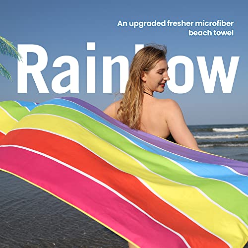 Winthome beach towel quick-drying - microfiber beach towel lightweight, sand-free large beach towel, versatile for women men travel vacation swimming camping, with bag (rainbow, 150x75cm, 1 pack)