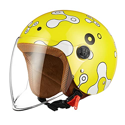 FREEUP Children's motorcycle helmet with sun visor, girl's scooter helmet boy moped helmet, quick-release buckle, 48-55cm, for 5-12 year old kids, yellow