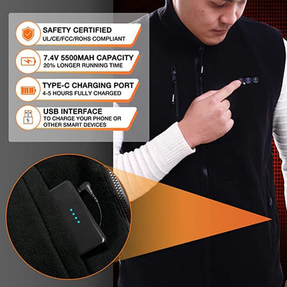 ARRIS Heated Vest for Men, Electric Fleece Heating Vest with 7.4V Battery for Outdoor Camping Hiking Hunting Skiing Adjustable Size