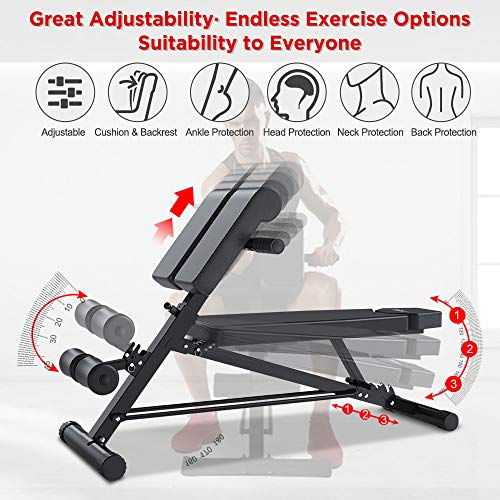 YOLEO 300kg folding weight bench multifunction with extended back and head and spine support, training fitness bench ab trainer incline bench with 10-level adjustable backrest (Black-1)