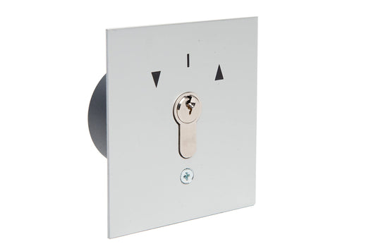 Key switch flush-mounted bgs 2-key push US 1-2T/1 121.1301.1A, including DIN profile half cylinder & 3 keys burglar-resistant (European patented system), grey/aluminum-anodized