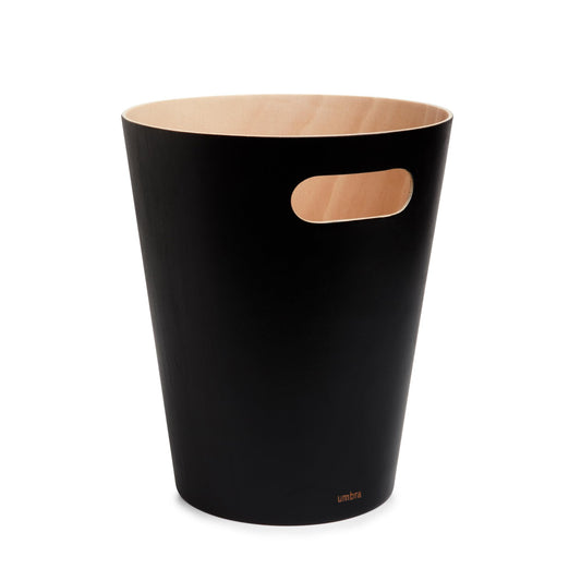 Umbra Woodrow Waste Bin - Two-Tone Wood Trash Can for Office, Bathroom, Living Room, and More, 7.5L Capacity, Natural/Black