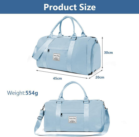 Flintronic Sports Bag, Travel Duffle Bag, Sports Duffle with Shoe Compartment & Wet Pocket, Waterproof Overnight Bag, Luggage Bag for Sports & Travel for Men Women, Blue