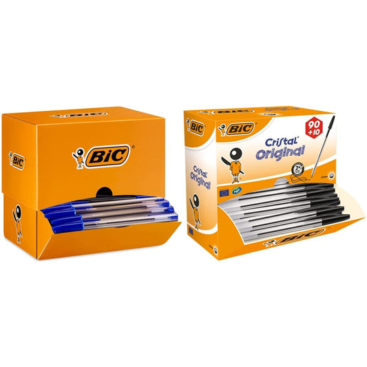 BIC ballpoint pen set Cristal Original, in blue, line width 0.4 mm, 150-pack & ballpoint pen set Cristal Original, in black, line width 0.4 mm, 100-pack