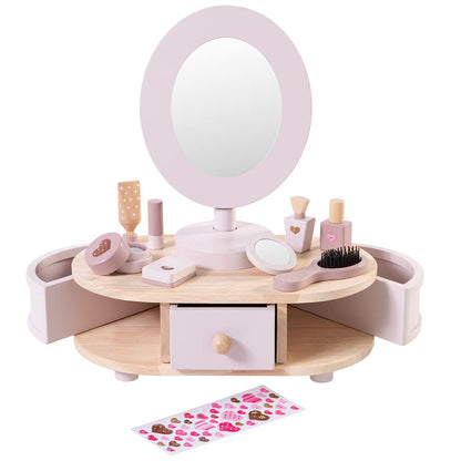howa children's wooden dressing table with 8-piece accessories and heart stickers 50012