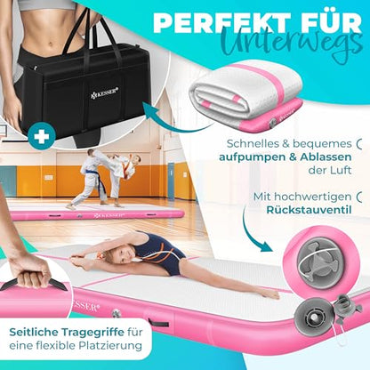 KESSER® Inflatable Airtrack Fitness Mat Gymnastics Mat 3/4/5/6m | incl. Carrying Bag & elec. Air Pump | Yoga Mat, Tumbling Mats, Workout Mat Sport Mat Yoga, Gym & Fitness