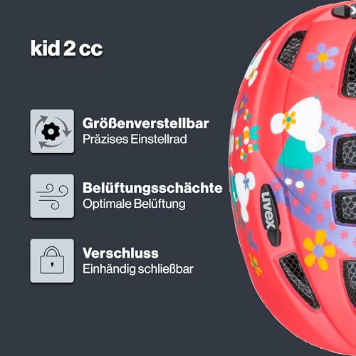 uvex Kid 2 cc - Lightweight helmet for children - adjustable sizing - expandable with LED light - Coral Mouse matte - 46-52 cm