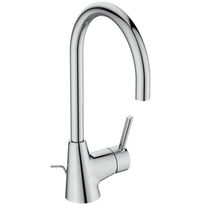 Ideal Standard BC195AA Ceraline basin mixer tap with pop-up waste, high spout, 360° swivel spout, bathroom faucet, basin mixer tap, water-saving, chrome