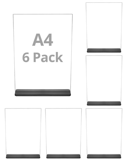 QWORK® 6 Piece A4 Acrylic Tabletop Sign Holders with Solid Base, Double-sided Acrylic Display Stand for Office, Restaurant, Cafe, Shop, Wedding.
