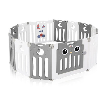 Baby Vivo Playpen Folding Playard Baby Safety Gate Playpen Fence Playpen for Kids made of plastic with door and toys 14 elements in grey - Owl