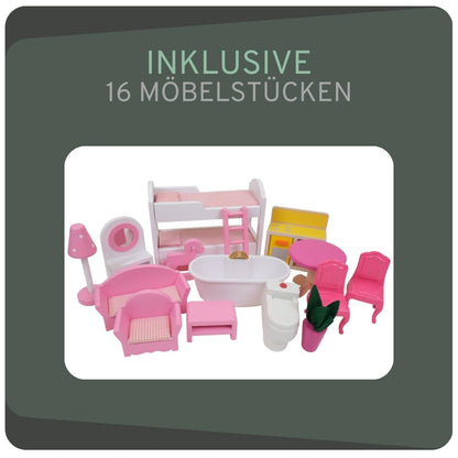 Bandits & Angels Wooden Dollhouse Pink House of Angels for ages 3 and up 90 cm tall - Includes 16 furniture pieces - With sound - Dollhouse - Doll toy