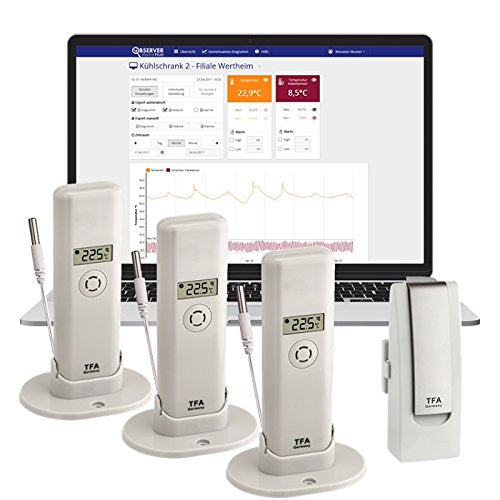 TFA Dostmann WeatherHub Observer Starter Set, 31.4010.02, with 3 temperature transmitters with cable sensor, professional temperature monitoring, white