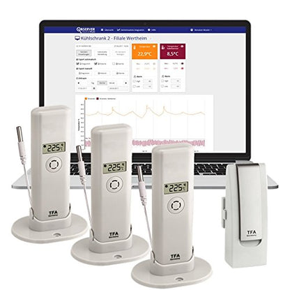 TFA Dostmann WeatherHub Observer Starter Set, 31.4010.02, with 3 temperature transmitters with cable sensor, professional temperature monitoring, white
