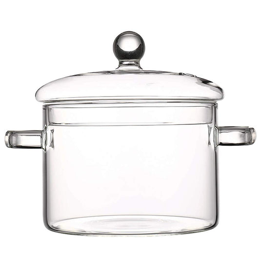TAMUME 1000ML Glass Bowl for Microwave Glass Pan for the Microwave Not Suitable for Stovetops, Brown Glass Pot with Lid and Handles