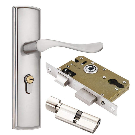 Qrity renovation set for bathroom doors, WC handle set, door handles, profile cylinder with knob, door latch, 3 copper keys, zinc alloy.