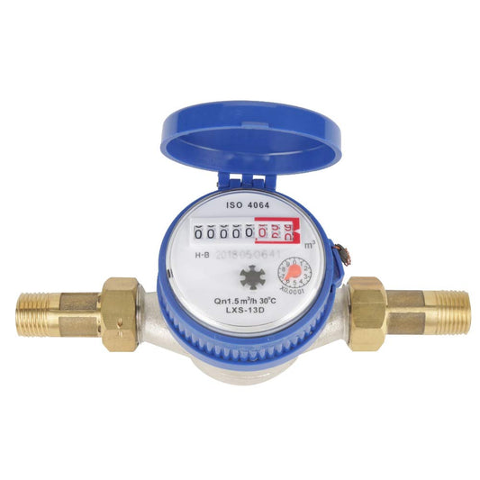 Water meter - 15mm 1/2 inch cold water meter flow with fittings for home and garden