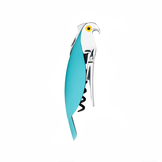 Alessi "Parrot" Sommelier corkscrew in die-cast aluminum and PC, blue, 30 x 8 x 12 cm.