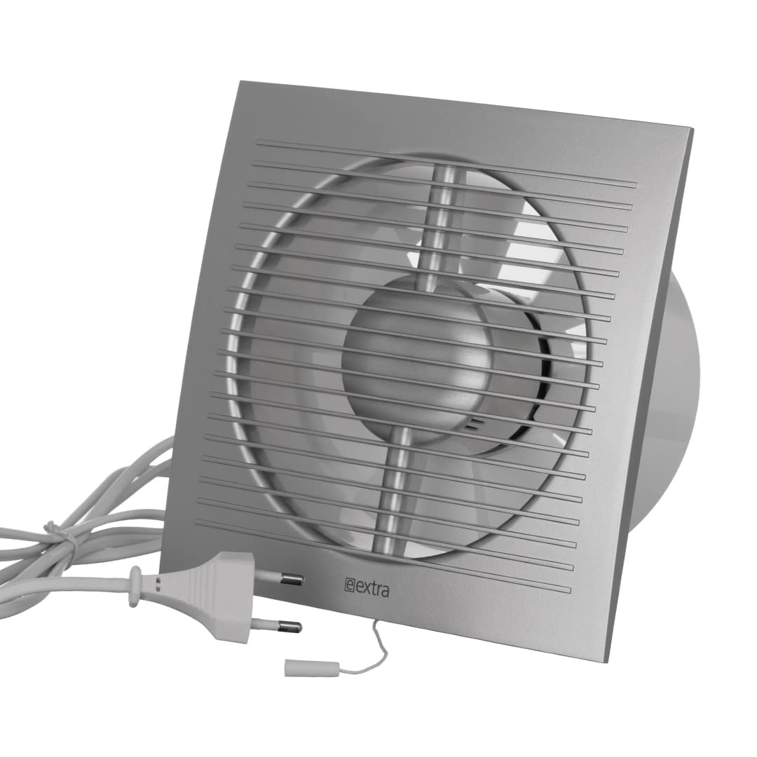 EUROPLAST Ø 150mm wall fan ventilator exhaust cable switch fan kitchen bathroom with plug, color - silver.