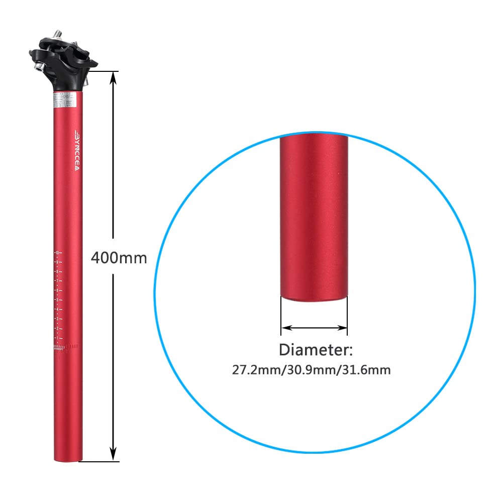 Bynccea Bike Seatpost 27.2mm 30.9mm 31.6mm Aluminum Alloy Seat Tube 400mm for Mountain Bikes Road Bike Downhill Bike Track Bike Fixed Gear MTB BMX