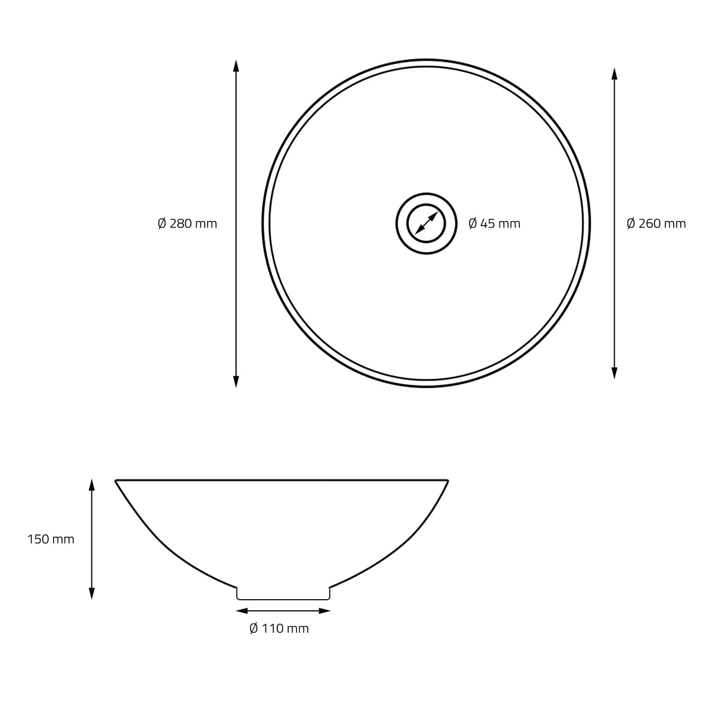 ML-Design ceramic washbasin in matte black Ø 280 x 150 mm, Round countertop basin, Modern washstand, Washbowl with drain hole, Hand washbasin for bathroom/guest toilet.