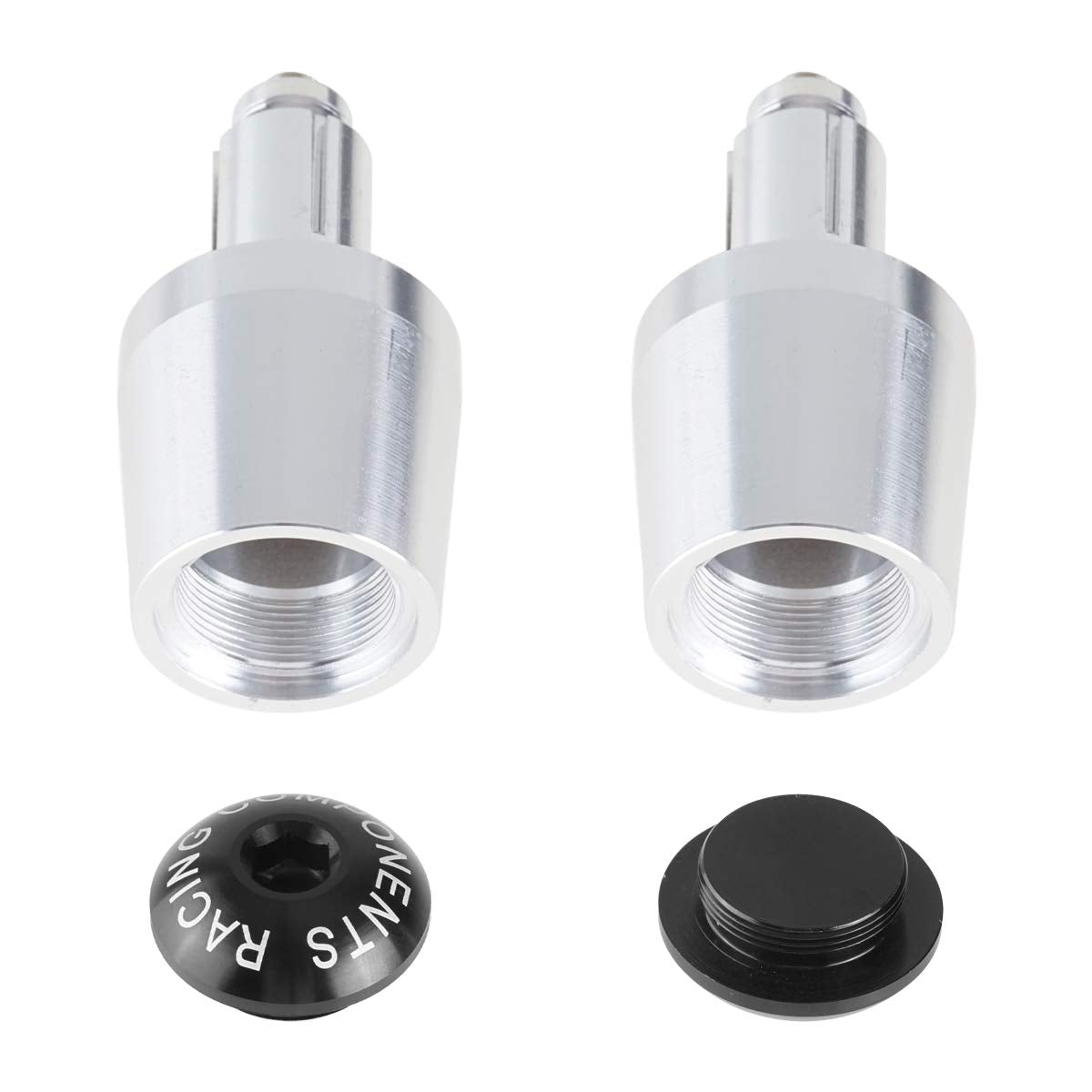 Evermotor [Ø22mm (7/8")] 2 X Motorcycle CNC Aluminum Handlebar Grips Handlebar Ends, Motorcycle Handlebar Grips End Caps for Most Motorcycles/Scooters Silver