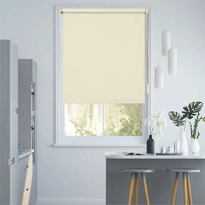 Eurohome blackout roller blind thermal blind 50x130cm (fabric width 46 cm) cream clamp fix without drilling with same color coating side pull roller blind Oeko-TEX Standard 100 clamp blind for window & door