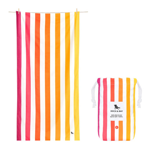 Dock & Bay beach towel - Quick drying microfiber, sand-free - Compact, Lightweight - 100% recycled - Includes pouch - Summer - Peach Sunrise, Extra Large (78x35")