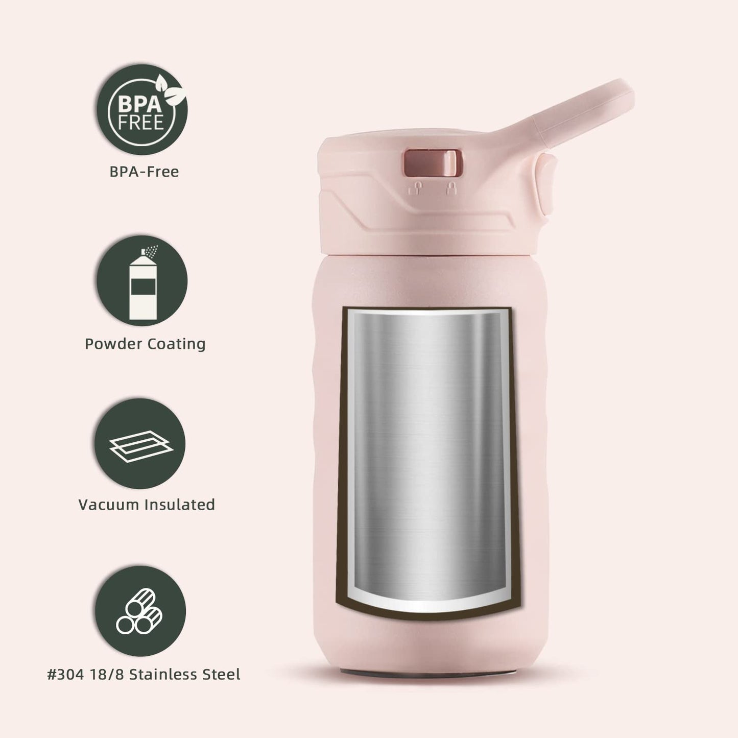 IDEUS Kids Water Bottle, 360ml, Stainless Steel, Insulated Water Bottle for Kids, Toddler Cup with Straws, Leak-proof, Vacuum Double-Wall Bottle, Kids Water Bottles for School