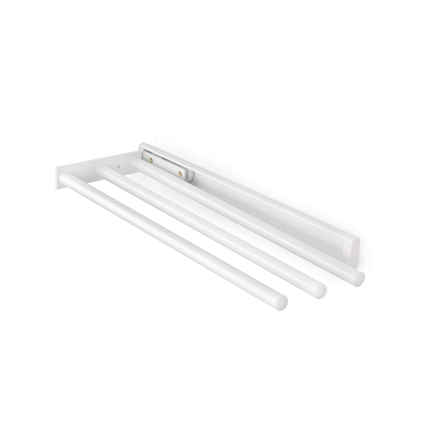 Emuca - Extendable towel rack, 3 arms, towel holder for kitchen or bathroom, 440mm, aluminum, white.