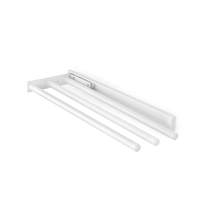 Emuca - Extendable towel rack, 3 arms, towel holder for kitchen or bathroom, 440mm, aluminum, white.