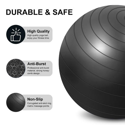 Flintonic exercise ball, 65cm ultra thick anti-explosion yoga ball with inflatable foot pump, durable max capacity fitness ball for sports, fitness, yoga, pilates (black).