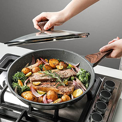Sensarte skillet, non-stick coating, Swiss granite coating, omelette pan, healthy stone cookware, PFOA-free, 8", 11", 13" + glass lid + turner