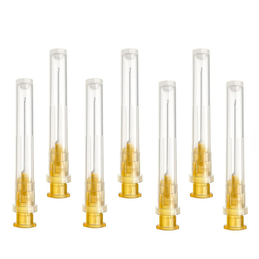 100 pieces of 25G x 5/8" (16mm) stainless steel dispensing tubes, different sizes: 18G/20G/21G/22G/23G/25G/26G/27G/30G, individually packaged, refill tubes for industrial, scientific laboratories, for hobby and home use.