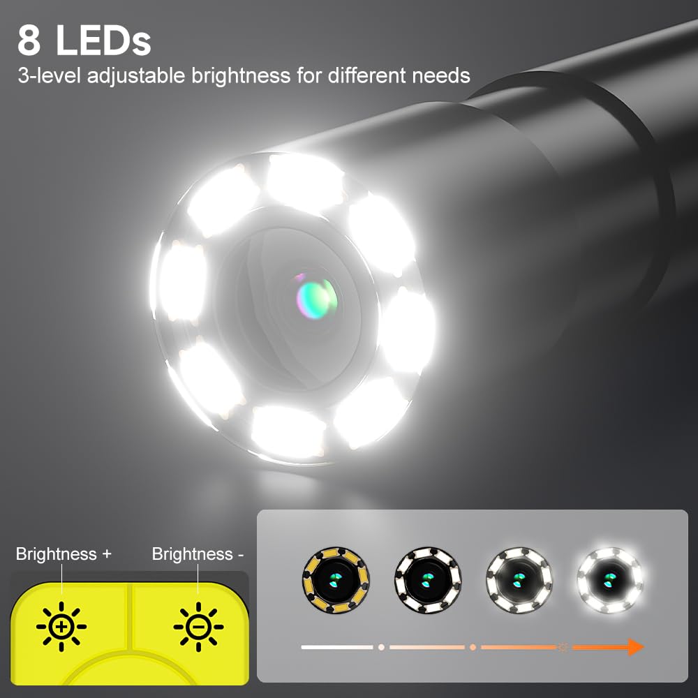 ILIHOME endoscope camera with light, industrial endoscope inspection camera 4.3 IPS screen waterproof snake camera pipe camera channel endoscope camera with 8 LED lights-5M