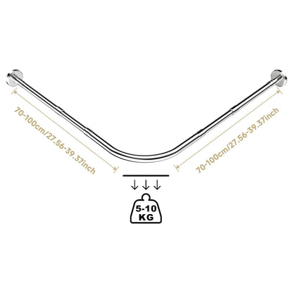 Shower curtain rod L shape Drill Required Shower curtain angle rods 70-100x70-100cm Expandable stainless steel shower curtain rods with 24 rings, shower rod corner for bathroom, bathtub, dressing room.