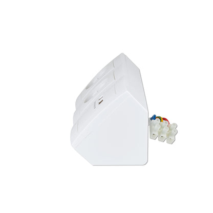 Corner socket surface mount, 3 outlets Schuko + USB-A + USB-C, 15 cm connection cable and terminal block for kitchen counter, office, workshop, 250V~/16A, white