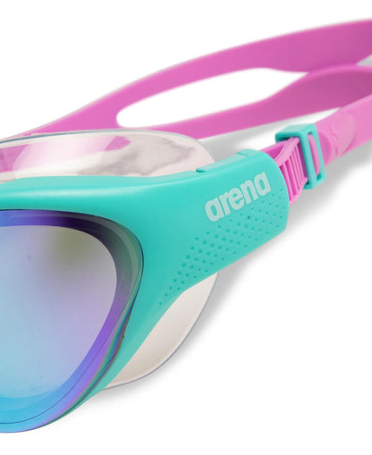 ARENA Kids Swim Goggles "The One Mirror" for ages 6-12, large fit, Polycarbonate lens, Blue/Water/Violet.