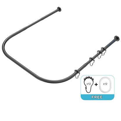 Misounda shower curtain rods U-shaped without drilling, corner shower rod made of stainless steel telescopic (70-100) x 80 x (70-100) cm with 24 shower rings, for wardrobe bathroom dressing room - Black