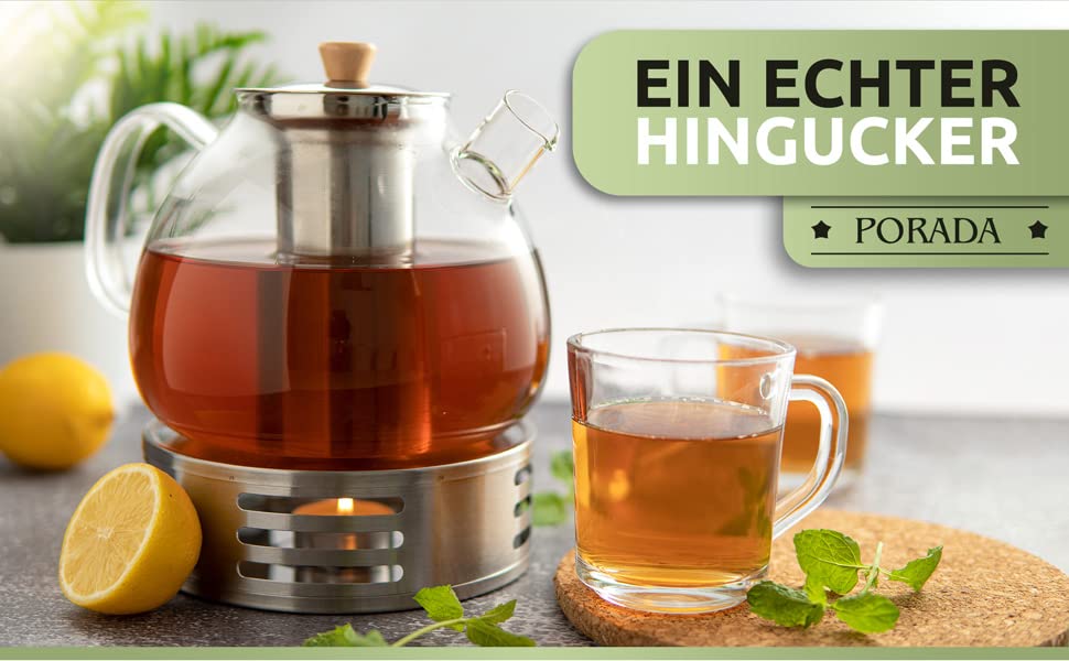 PORADA Glass Tea Kettle with Stainless Steel Heater Infuser Teapot Tea Pot Teapot with Filter Turkish Tea Pot Warmer (1500ml)
