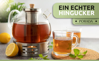 PORADA Glass Tea Kettle with Stainless Steel Heater Infuser Teapot Tea Pot Teapot with Filter Turkish Tea Pot Warmer (1500ml)