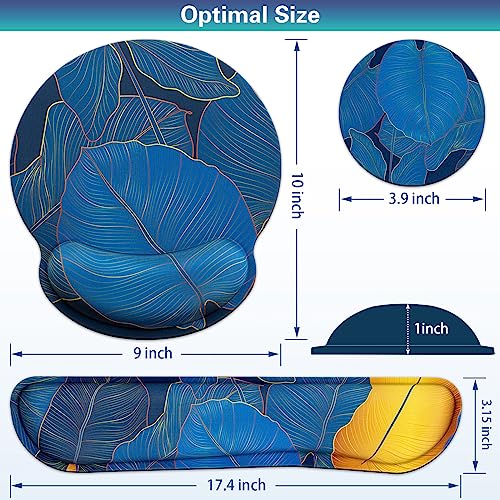 Acezeek 3-in-1 mousepad set with keyboard wrist rest, gel wrist support, cup pad. Ergonomic design with memory foam provides wrist pain relief. Ideal for gaming, office, dorm rooms.