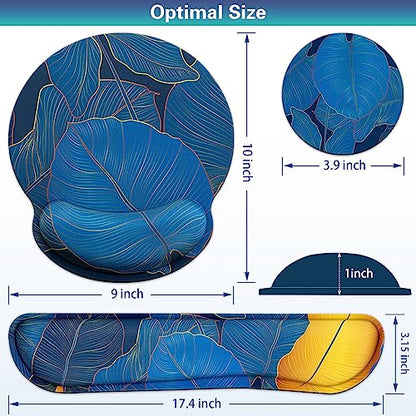 Acezeek 3-in-1 mousepad set with keyboard wrist rest, gel wrist support, cup pad. Ergonomic design with memory foam provides wrist pain relief. Ideal for gaming, office, dorm rooms.