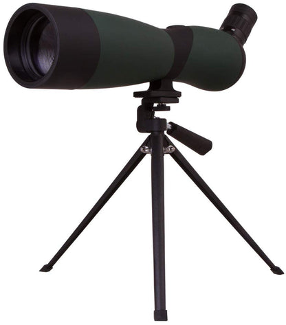 Levenhuk Blaze Base 70 Portable Spotting Scope with BK-7 glass optics, metal table tripod, and carrying case for observing wildlife, urban, and natural landscapes.