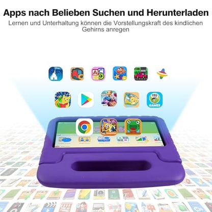 AOCWEI Tablet Android 13 7-inch, 7GB RAM 64GB ROM/TF 512GB, Parental Controls, Education + Games, Dual Camera| WiFi6| BT5.0| Tablet with Case (Purple)