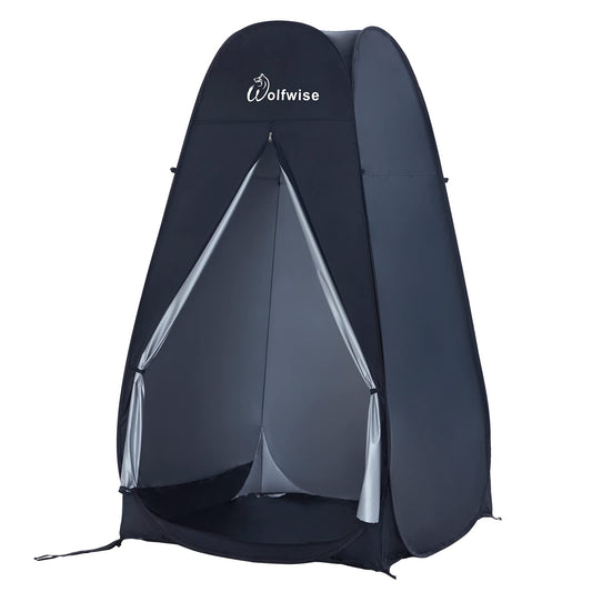 WolfWise Pop-Up Shower Tent, Large Toilet Tent, Changing Room, Portable Camping Shower Cabin WC Tent Mobile Changing Room Outdoor Privacy Tent Spacious Private Tent for Hiking Beach Black