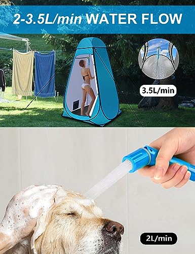 LIBERRWAY camping shower with pump, 45-60mins battery camping shower outdoor with 2-3.5 L/min water flow rechargeable battery and 1.8m shower hose water pump for garden travel car washing